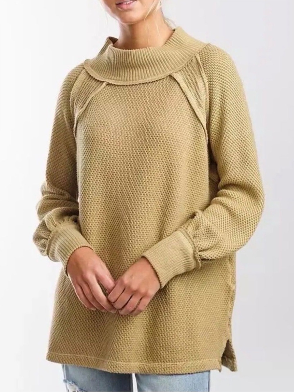 Free people greenish waffle knit - NWT - oversized small